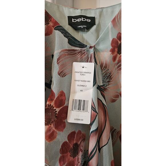 Bebe NWT Womens XS Asymmetrical Tank Blouse Green Red Floral Adjustable Straps - Picture 8 of 9